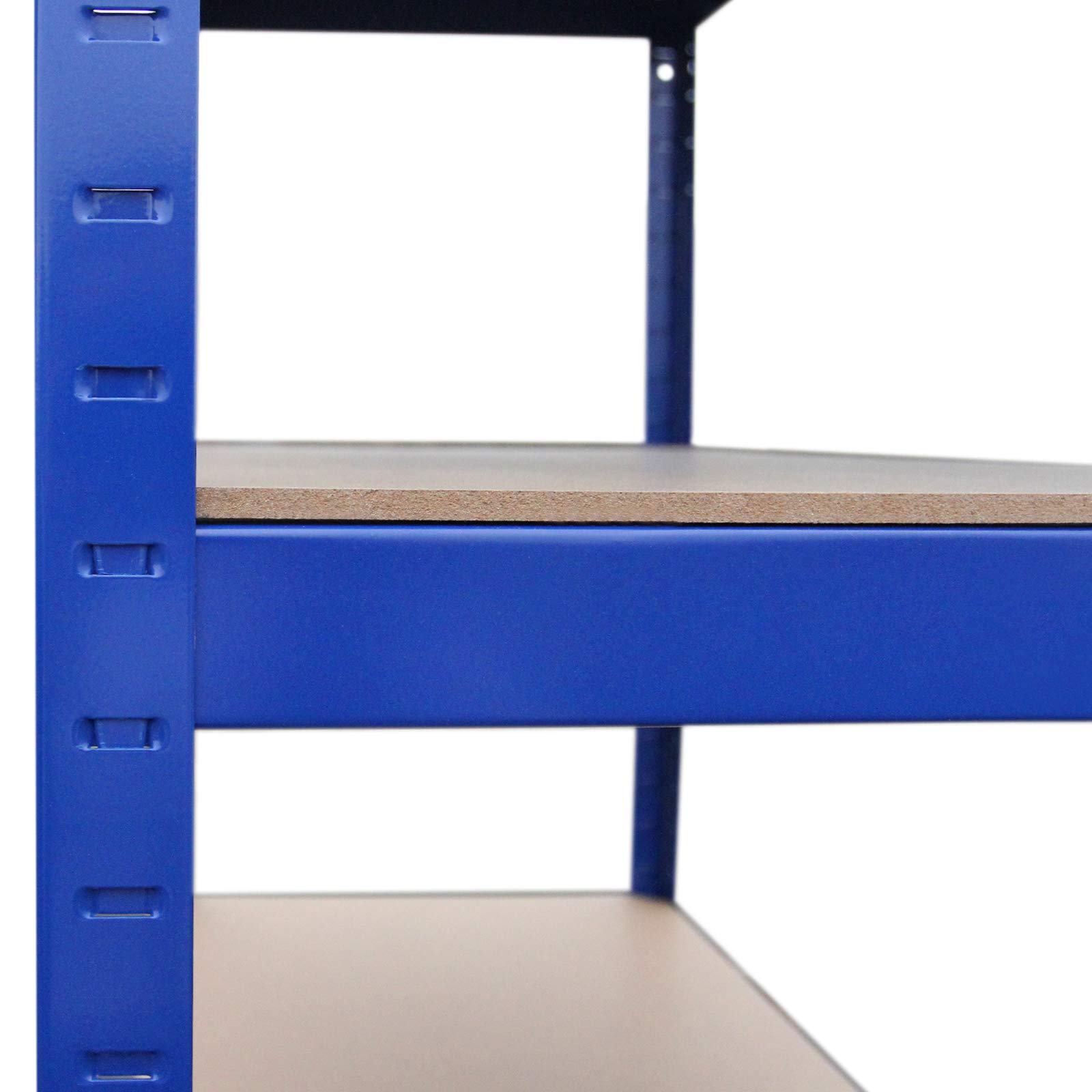 Monster Racking - 4 Scaffali T-Rax & Banco da Lavoro Q-Rax in Acciaio Senza Bulloni Blu tavolo da lavoro Scaffalature per Garages e Magazzino