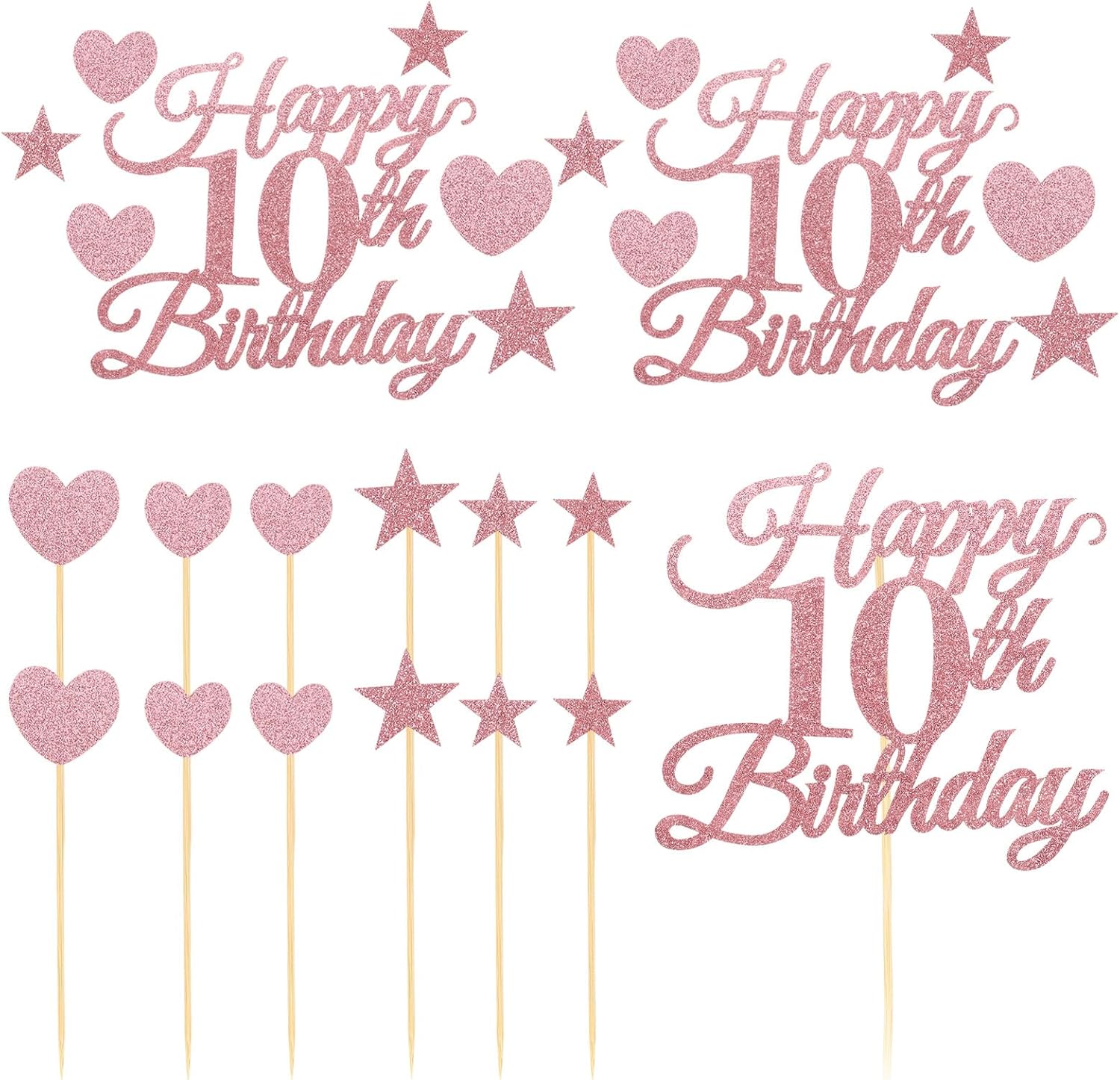 Ciieeo 10 Sets Digital Number and English Cake Picks with Star and Heart Shapes, Non-edible Birthday Cupcake Decoration, Creative Paper Cake Toppers for ’s Party Supplies