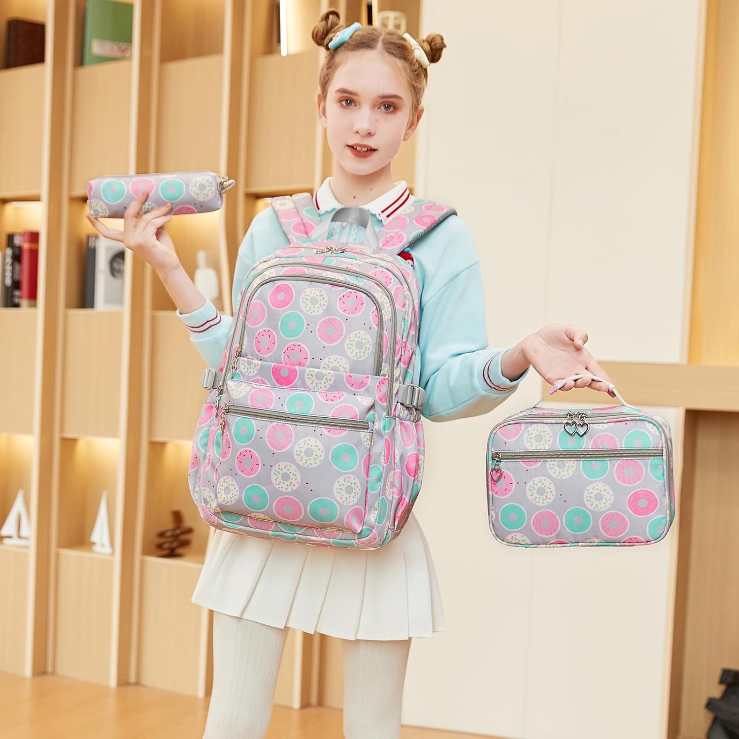 Joyfulife Teen Girls School Backpack Kids Bookbag Set with Lunch Box Pencil Case Travel Laptop Backpack Casual Daypacks - Image 2