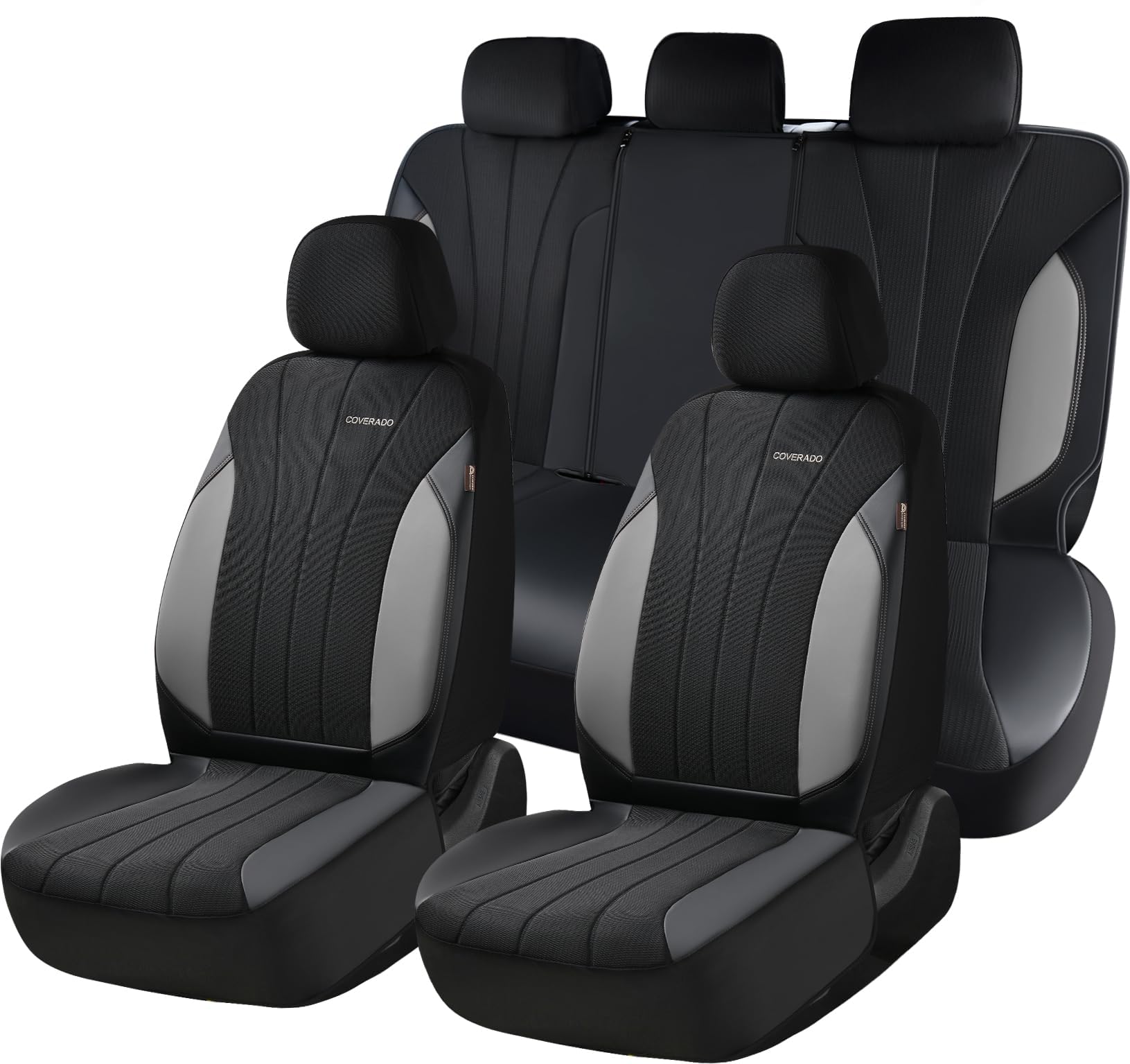 Coverado Car Seat Covers, Waterproof Automotive Seat Protectors, Driver Protectors Universal Fit for SUVs, Trucks, Sedans,Car Accessories (Gray&Black, FullSet)
