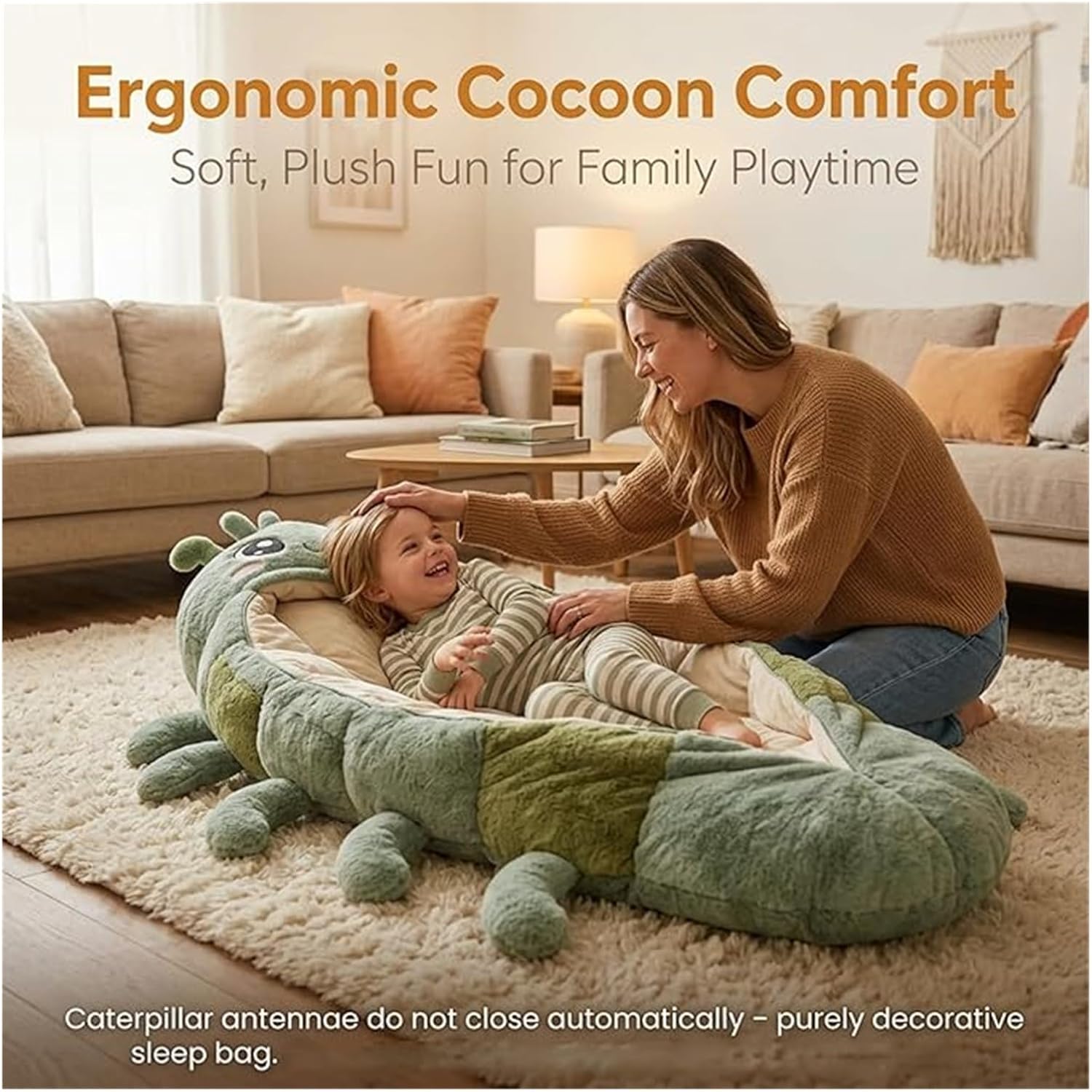 CozyCuddle Adults Caterpillar Sleeping Bag, Plush Cocoon Nap Pod with Pull Cord, Full Body Soft Lounger for Bedroom Living Room