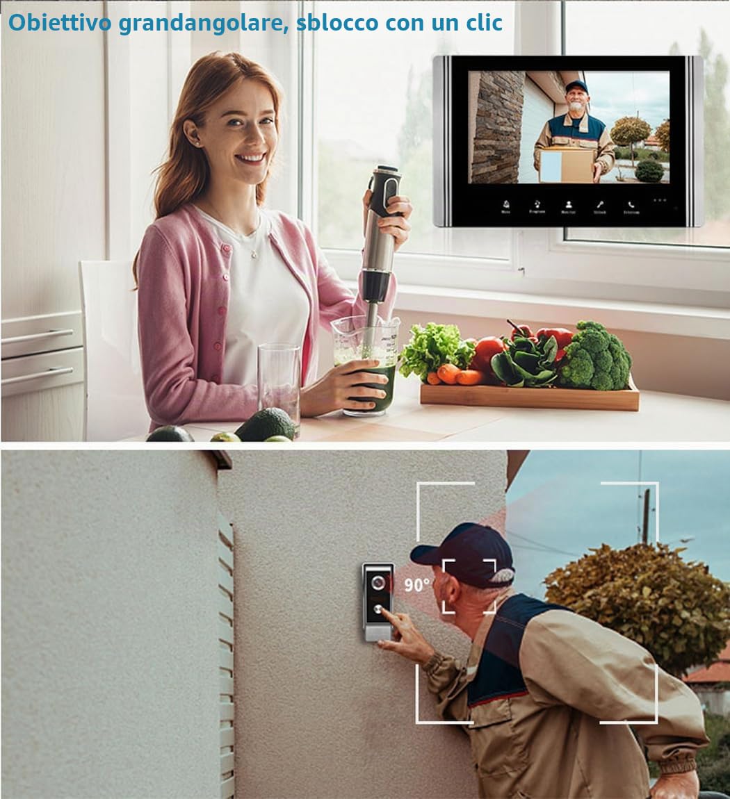 Interfono Video Cablato, Collegato A 4 Fili, Monitor Dotato Di Schermo Lcd Tft Da 7", Telecamera Per Visione Notturna Impermeabile, Sblocco Porta Di Monitoraggio, Audio Video Bidirezionale