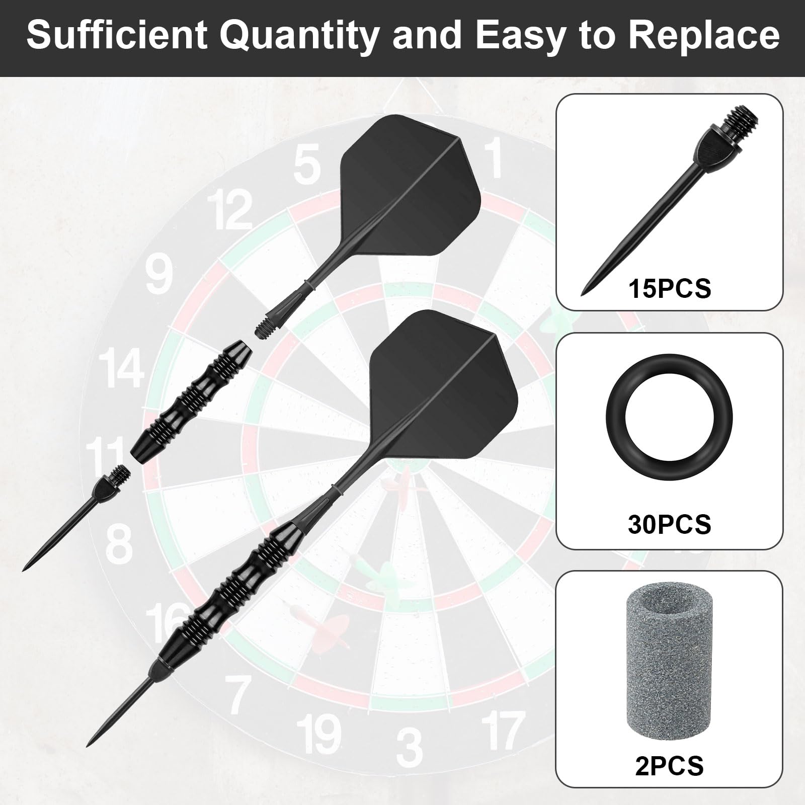 WELHAEPI 12 stuks 2BA stalen dartpijlen punten, stalen stalen punten met 2BA schroefdraad, metalen punten voor dartpijlen ombouwen, softdart, stalen darts punten, metaal, met 30 stuks rubberen ringen