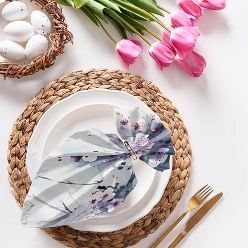 Juego de 4 servilletas de tela de flores de ciruelo de 20 x 20 pulgadas, pintadas con flores de primavera, lavables, reutilizables, para cocina,