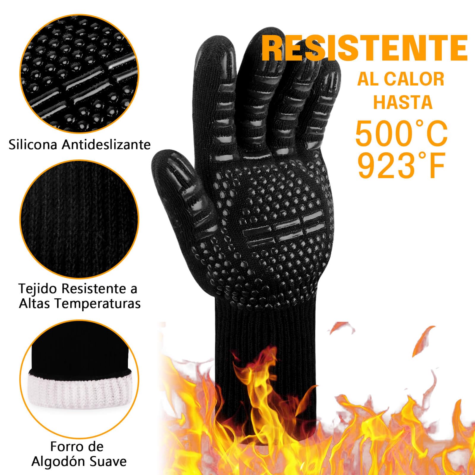 Guantes Barbacoa Cocina Resistente al Calor hasta 500°C Guantes para Horno de Silicona Antideslizante para Cocina, Parrilla, Hornear, Microondas (L/XL/XXL, Dorado)