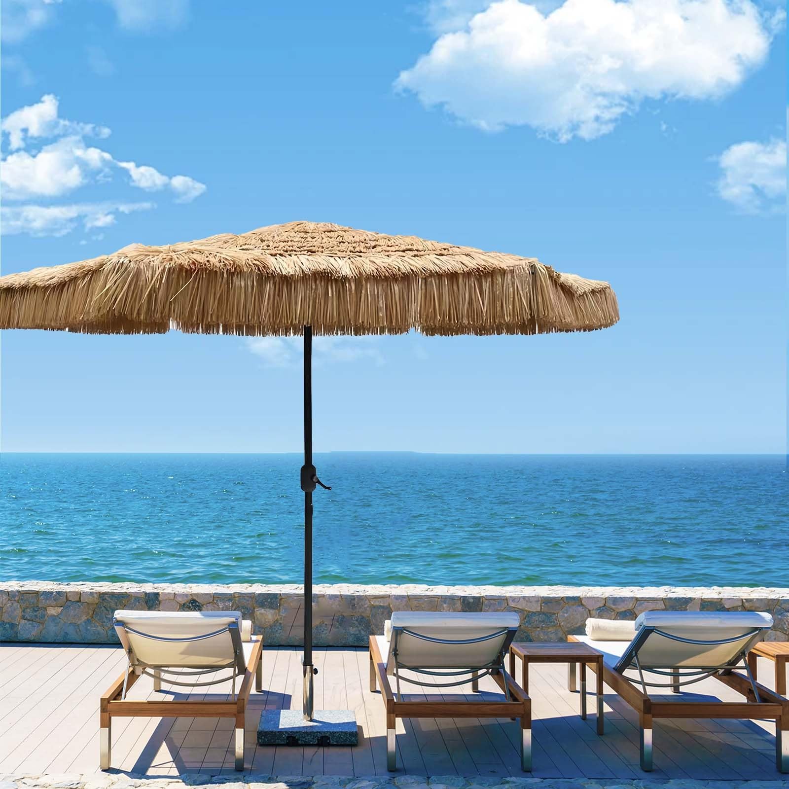 Sombrilla Playa Grande Sombrilla Terraza Exterior Ø 270cm Protección UV30+ Hawaii Parasol Terraza Exterior, Control De Manivela ＆ 8 Varillas, UV50+ Protección UV Para Jardín, Patio Y Piscina