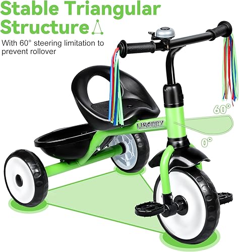 Miniatura 2 de Liberry Triciclo para niños de 2, 3 y 4 años, triciclo para niños con campana, cesta trasera y pedal extraíble, bicicleta de 3 ruedas, juguetes de