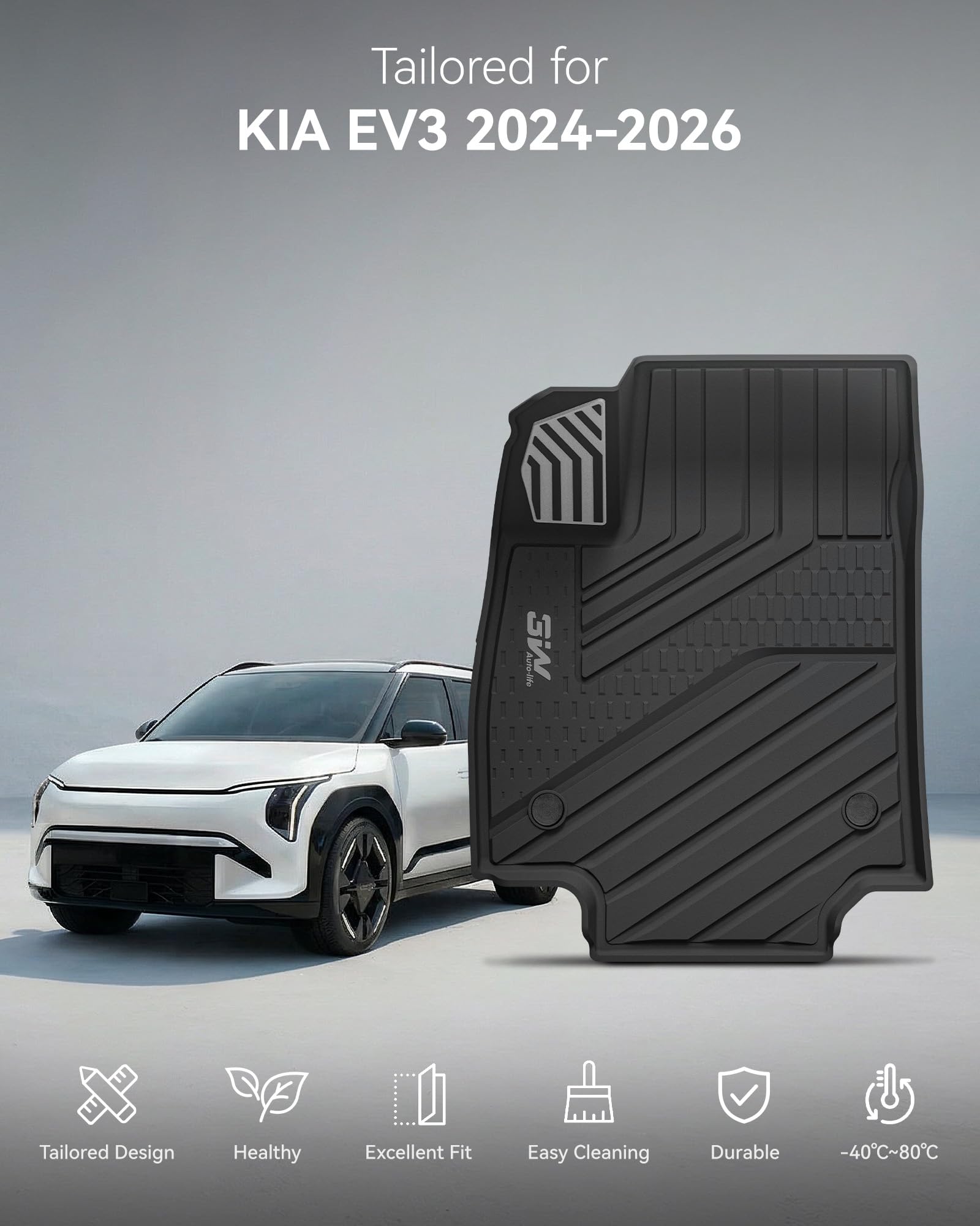 3W KIA EV3 2024-2026 dywaniki i mata do bagażnika, KIA EV3 Thorex™, na każdą pogodę, dostosowana mata podłogowa, 1-2 rzędy i zestaw dywaników samochodowych akcesoria