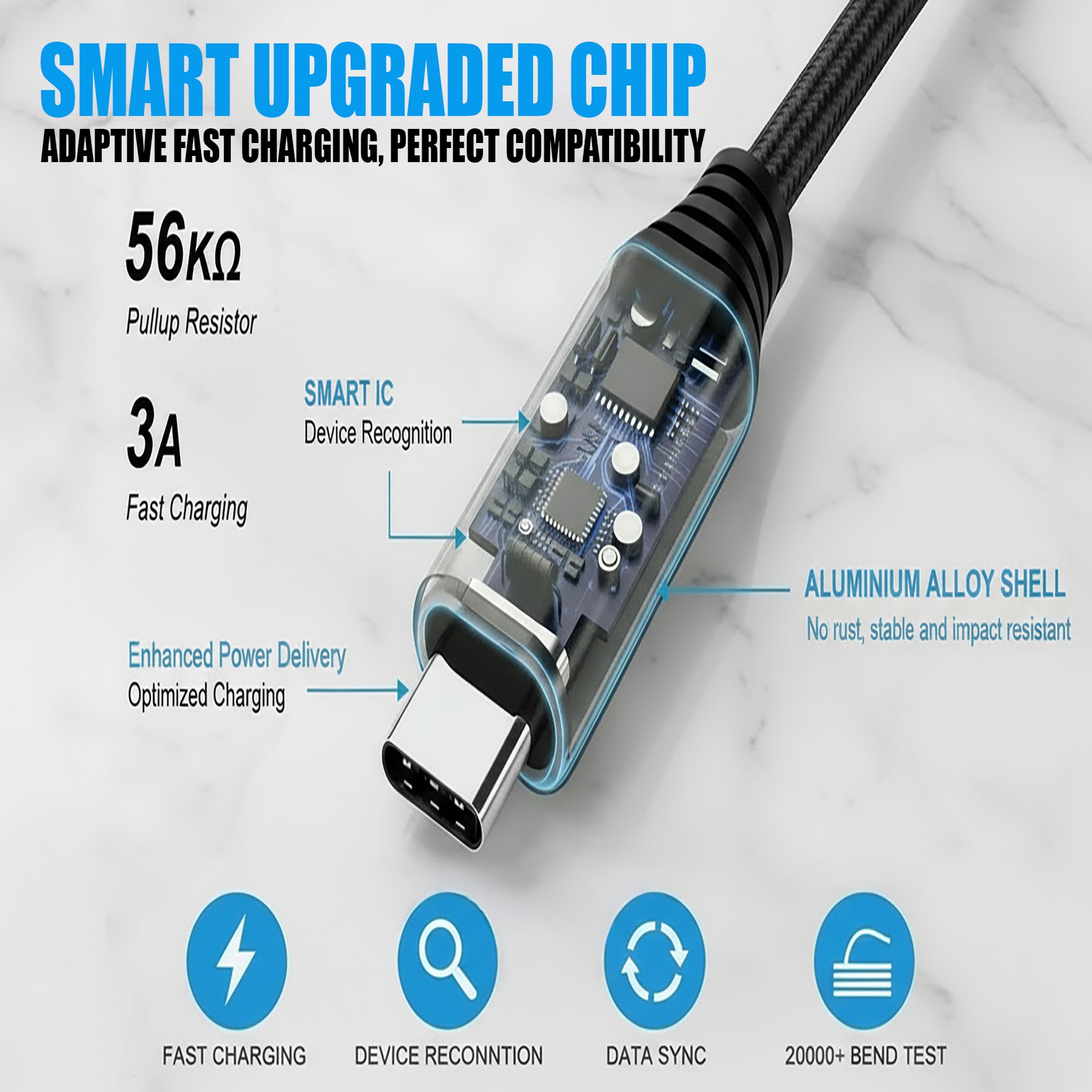 10er-Pack USB-Typ-C-Kabel [1,8 m, 3,0 A Schnellladung] – USB-A auf Typ C Ladekabel – Nylon geflochtenes Schnellladen für Samsung Galaxy S21 S20 S10, Pixel 6 5 4, OnePlus 9 8, Bulk 10er-Pack
