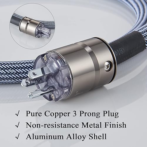 Miniatura 3 de Cable de alimentación de alta fidelidad, cable de alimentación de CA de 3 clavijas, enchufe de EE. UU., línea de alimentación audiófila de 12 AWG