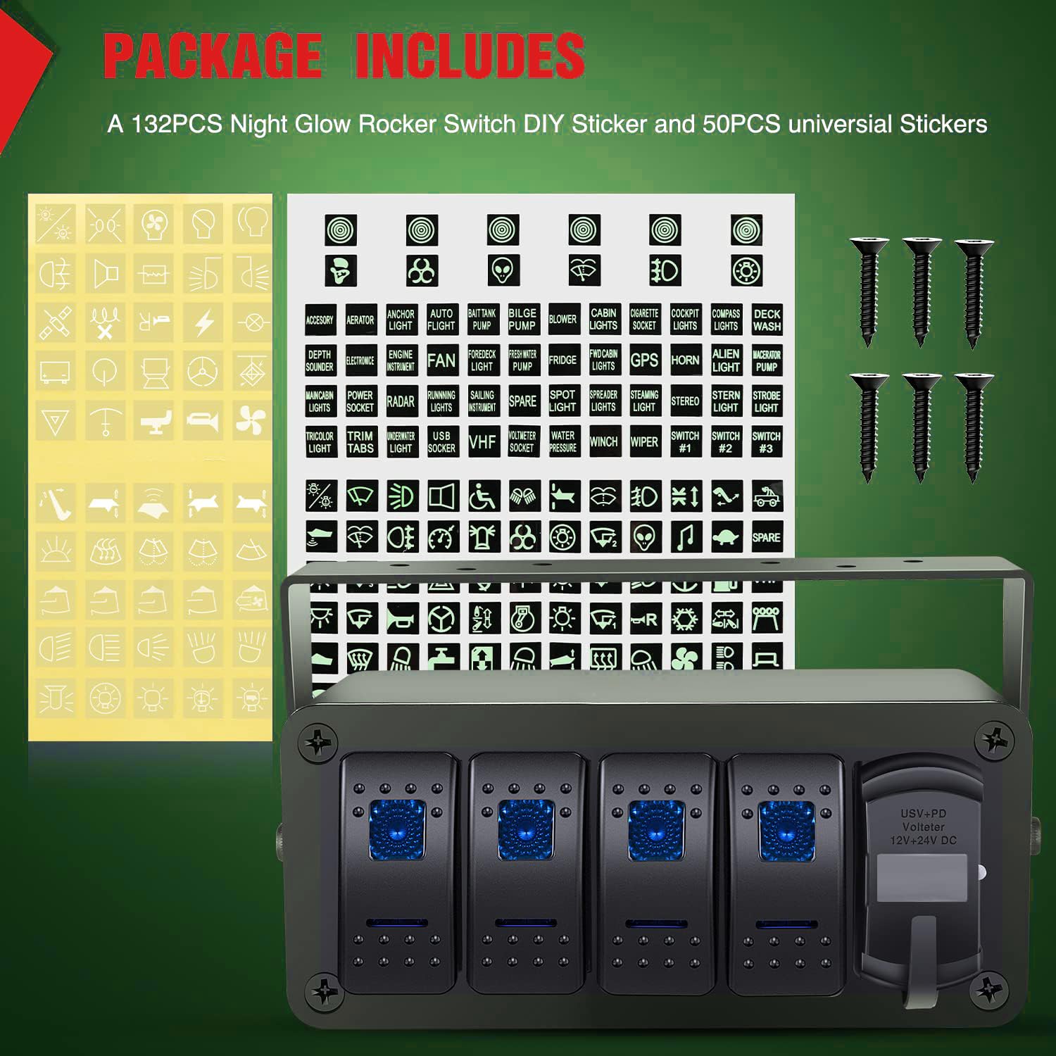 Unifizz 4-drożny przełącznik kołyskowy 12 V SPST ON wyłącznik PD typ C i QC 3.0 ładowarka USB woltomierz wodoodporny aluminiowy przełącznik kołyskowy panel DIY naklejki na łodzie, samochody, kampery,