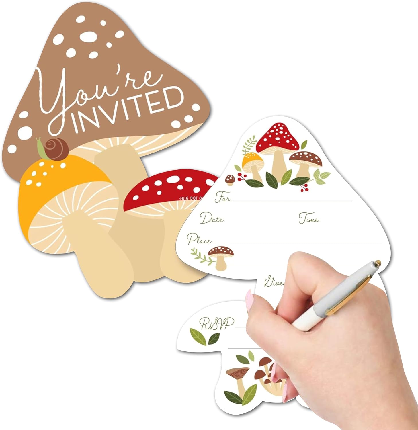 Big Dot of Happiness Wild Mushrooms - Shaped Fill-In Invitations - Red Toadstool Party Invitation Cards with Envelopes - Set of 12
