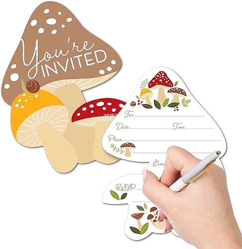 Big Dot of Happiness Wild Mushrooms - Invitaciones de relleno en forma de seta roja - Tarjetas de invitación de fiesta con sobres - Juego de 12