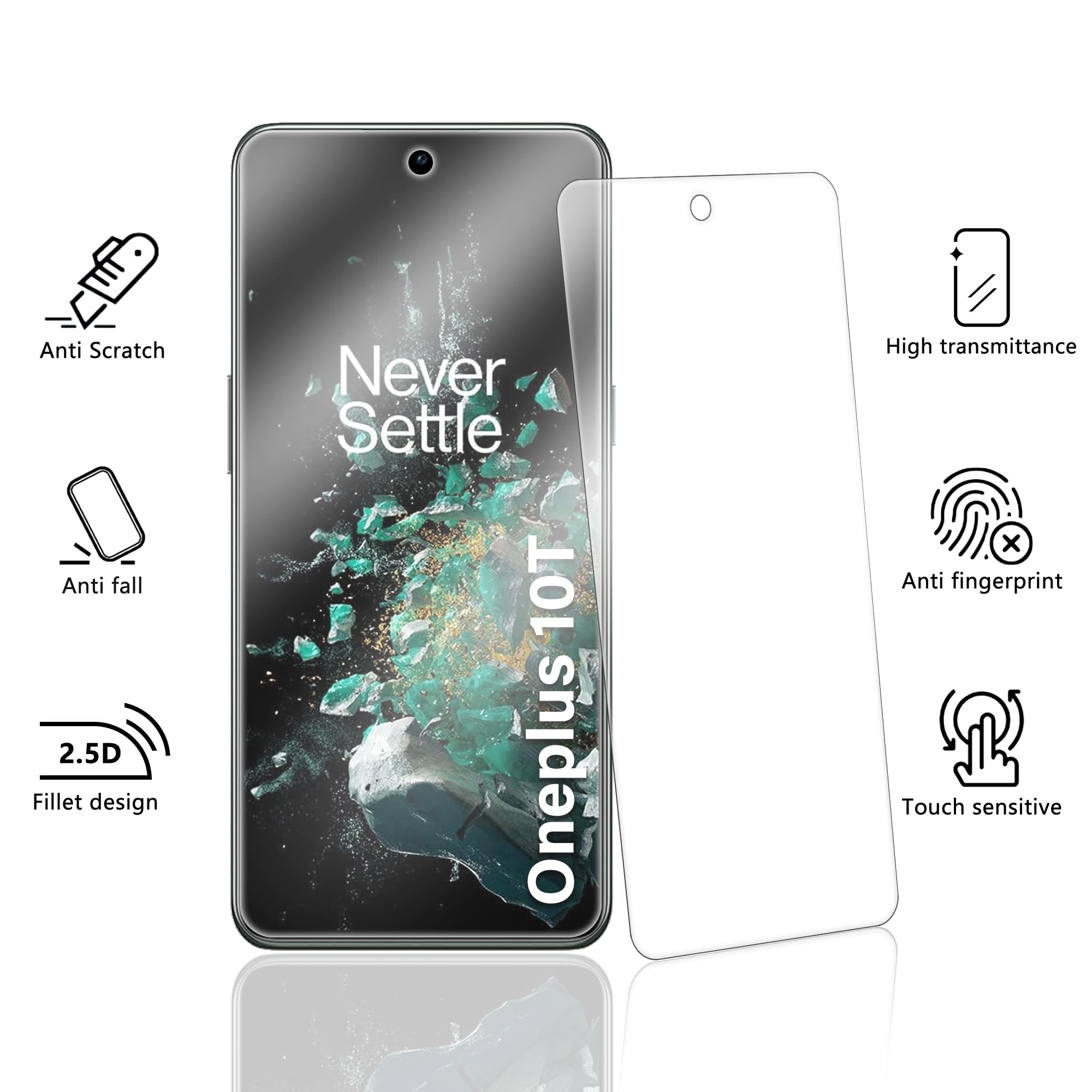 OnePlus 10T Panzerglas Displayschutz – 3 Stück, 9H Härte, Blasenfrei, Anti-kratz, HD Klar & Hüllenfreundlich