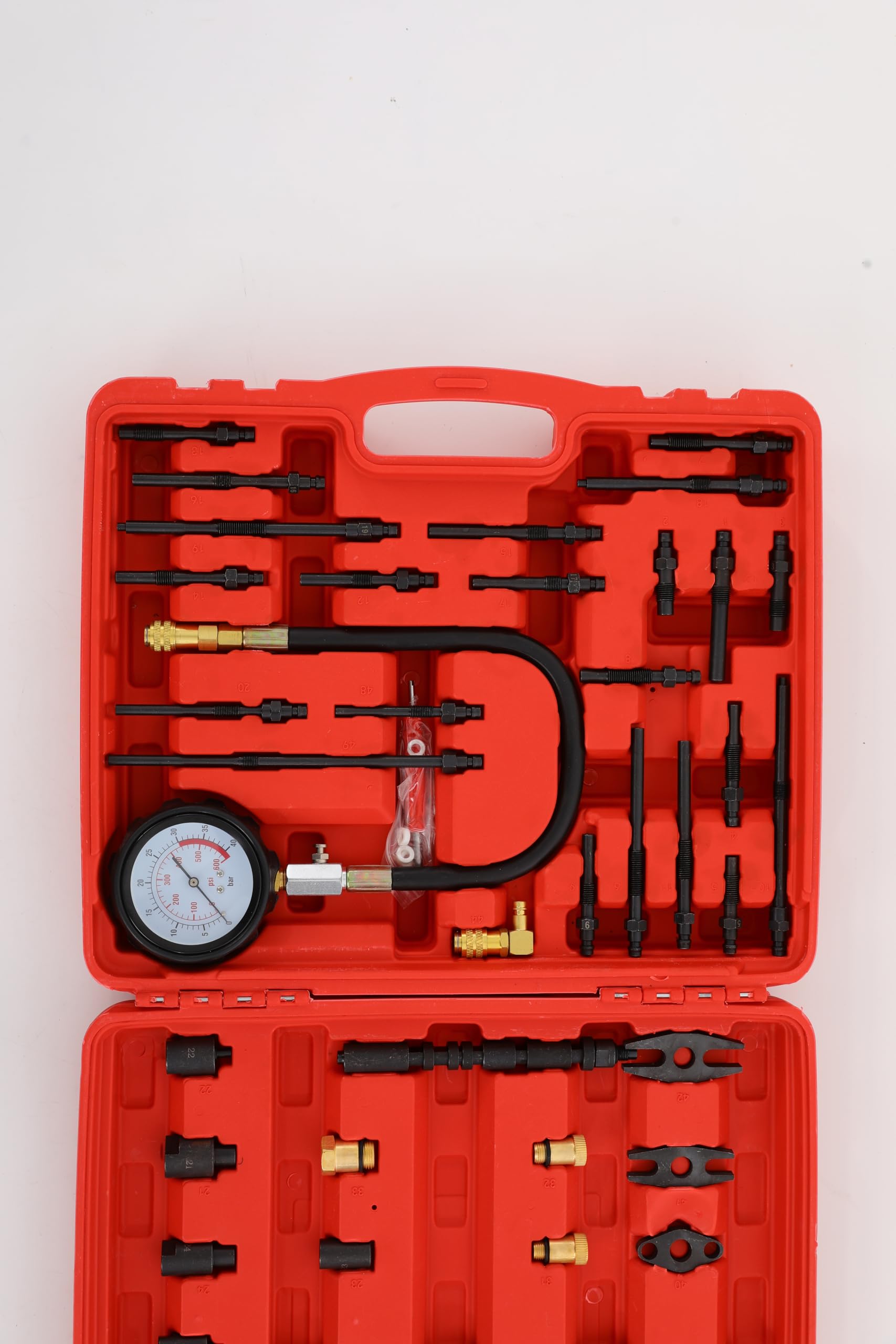 Tester di compressione in acciaio al carbonio #45, 0 – 40 bar, tester di compressione Diesel 45 × 35 × 5 cm