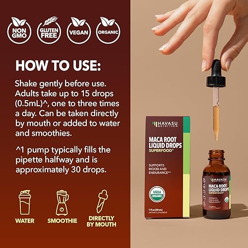 Miniatura 7 de Gotas líquidas de raíz de maca orgánica – Apoya el equilibrio hormonal, el estado de ánimo y la energía en mujeres y hombres – Lepidium Meyenii para