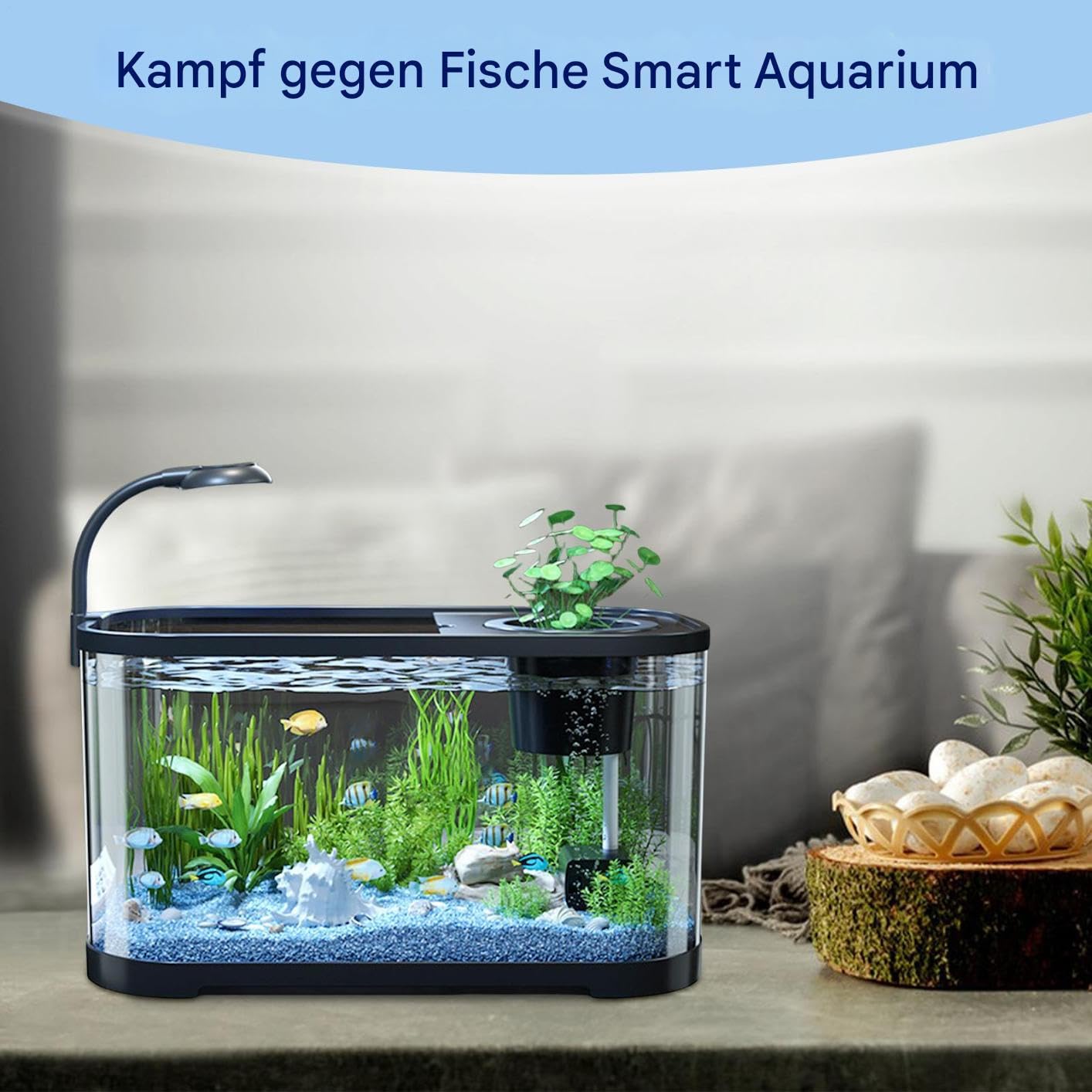 Set iniziale compatto per acquario, pesce rosso, set per principianti | Acquario silenzioso, vasca da scrivania decorativa per pesci da combattimento, rana e abitanti acquatici