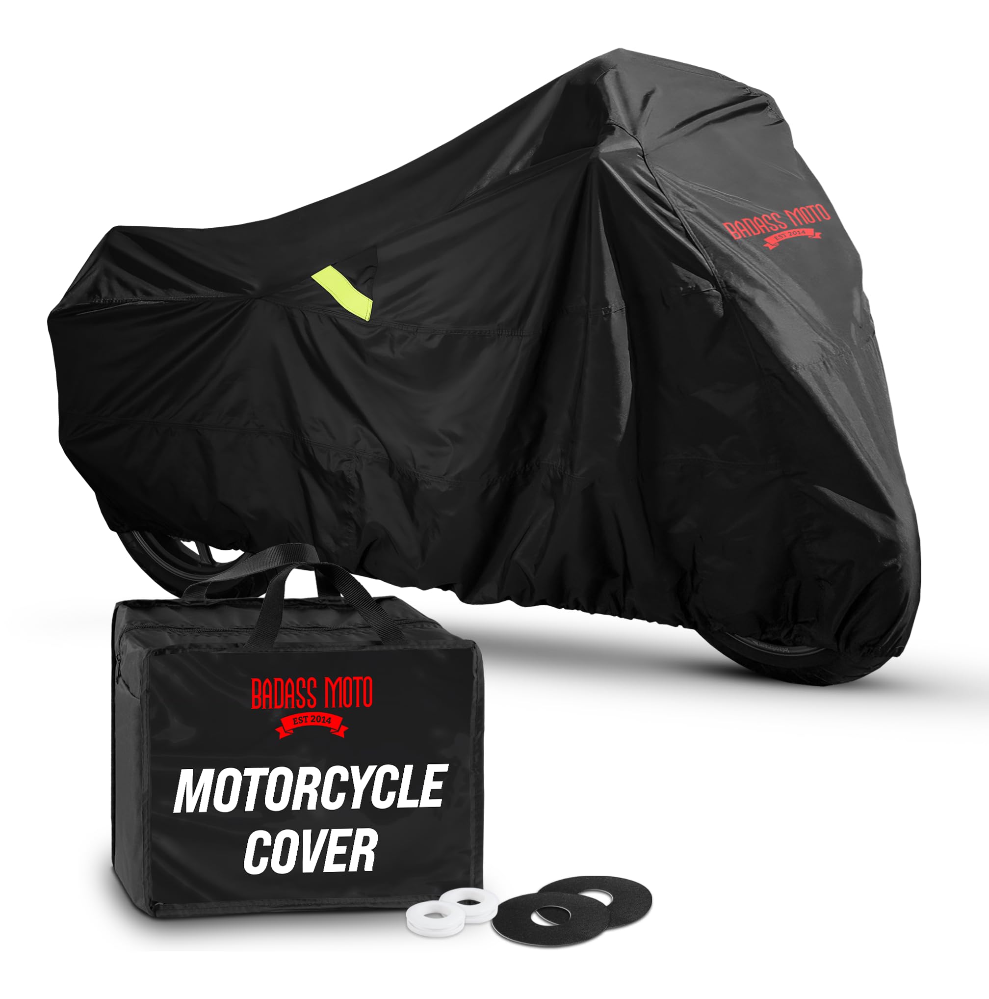 Badass Motogear - All Weather Waterproof Heavy Duty Motorcycle/Motorbike Cover: 250 cm (L) x 145 cm (H), Sized for Fill-Sized Cruisers & Touring Bikes over 800 CC (Large) (8542067348)