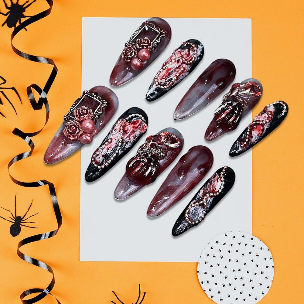 Crystal Gothic Nails with Rose Accents