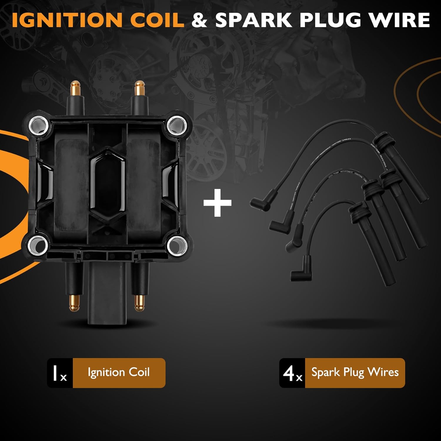Ignition Coil & Spark Plug Wire Compatible With Dodge Neon Stratus Chrysler Cruiser Sebring Replaces # UF403 5083893AC