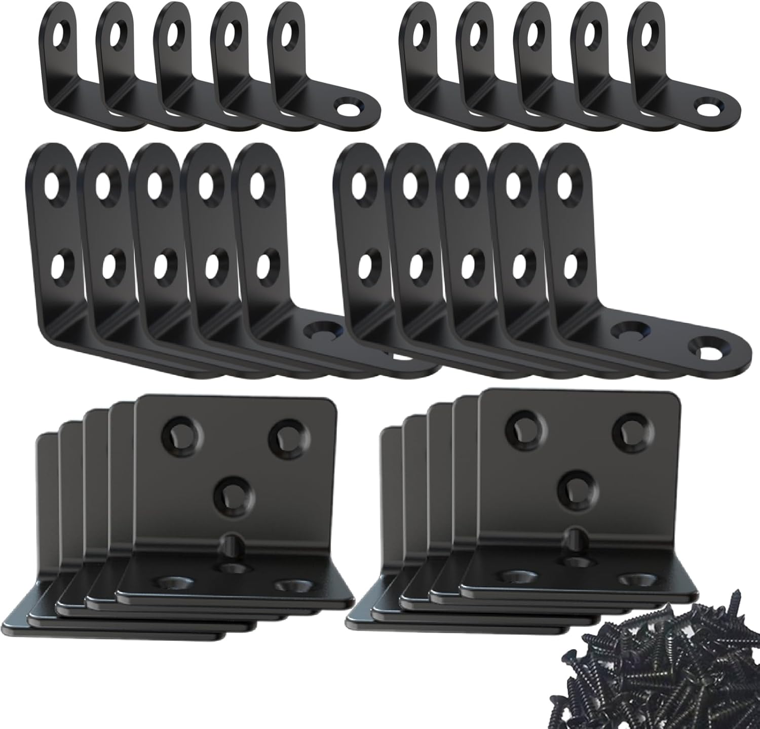 Black Stainless Steel Corner Brackets,Joint Right Angle Bracket,L Shape Heavy Duty Metal Corner Brace Shelf Supporter for Wood Aufuga (3mixed_Brackets, 30)