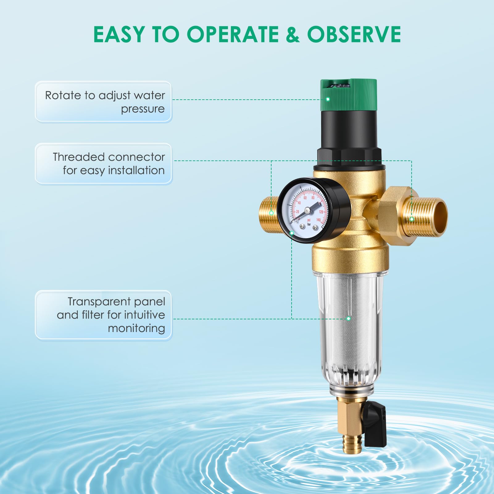 Riduttore Di Pressione Acqua 3/4 In Ottone Con Manometro - Regolabile Per Camper E Tubo Da Giardino - Foto 3