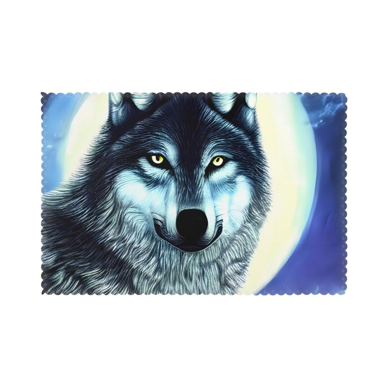 wolf under moon Placemats set of 6, insulated, washable, suitable for kitchen, dining room, parties, etc.