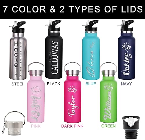 Miniatura 4 de Botellas de agua personalizadas con tapa de popote de 12/26 onzas, botella de agua deportiva aislada personalizada con grabado láser, botella de