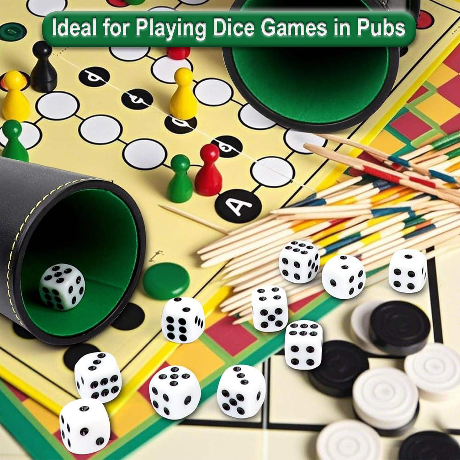 Juego Taza de Dados de Cuero Kniffel - 6 Tazas y 36 Dados - Juego Puzzle para Noches Divertidas - Incluye Almacenamiento - Ideal para Viajes