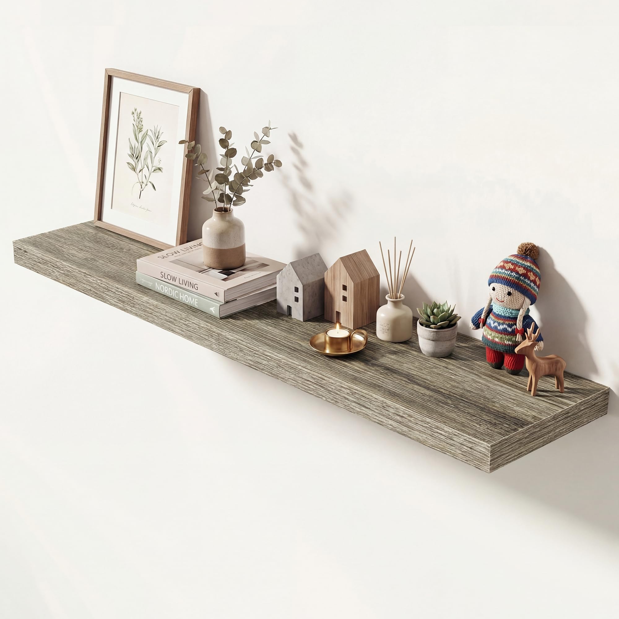 Dreamland 48 Inches Floating Shelves for Wall, 9.3" Deep Long Floating Shelves Set of 1, Large Display &amp; Storage Shelf, Wall Shelf for Bathroom Bedroom Living Room Kitchen Office, Grey