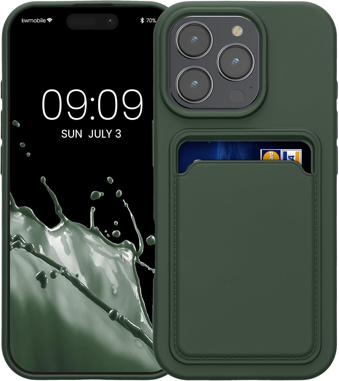 kwmobile Case Compatible with Apple iPhone 16 Pro Case - TPU Phone Cover with Credit Card Holder - Dark Green - Image 8
