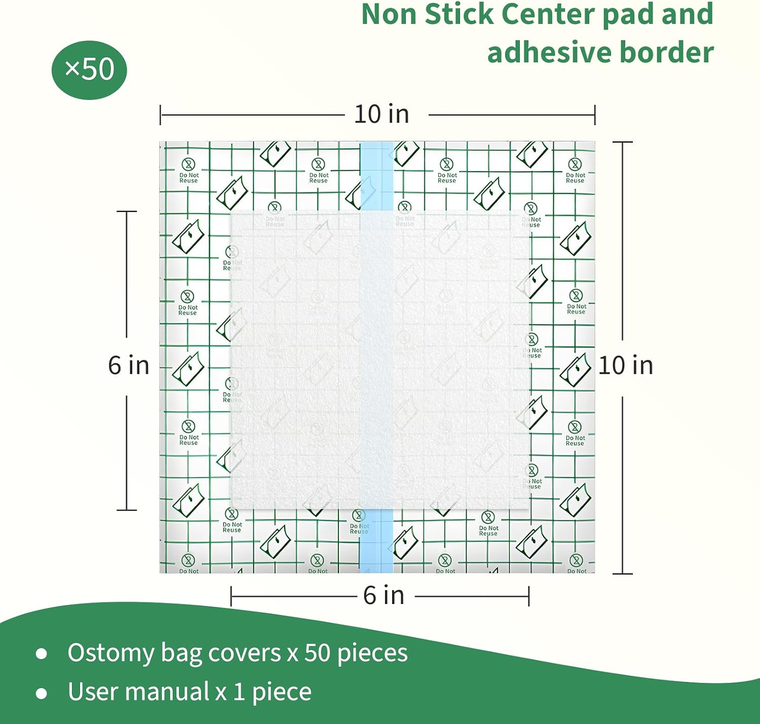 Deraymi 50 Pack Waterproof Ostomy Bag Shower Covers with Non-Stick Center Pad, 10"x 10" Ostomy Supplies Colostomy Ileostomy Urostomy Pouches Shower Shields – Hands-Free Showering Leakproof Seal