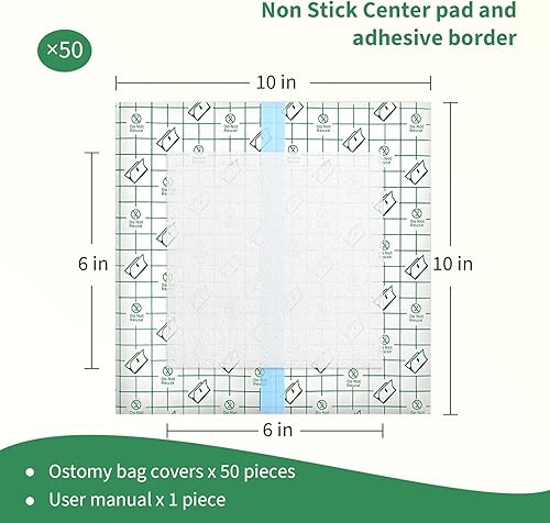 Miniatura 6 de Deraymi Paquete de 50 fundas de ducha impermeables para bolsa de ostomía con almohadilla central antiadherente, suministros de ostomía de 10 x 10
