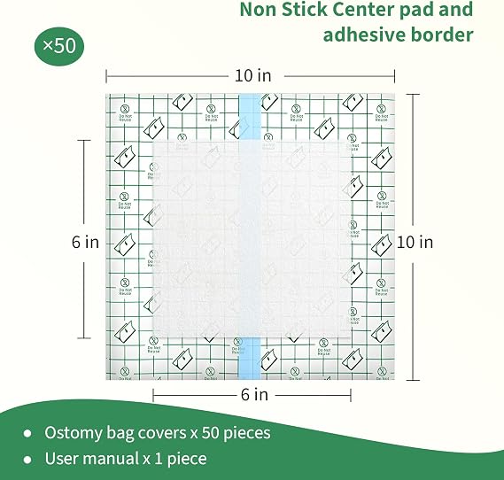 DERAYMI 25×25cm Waterproof Ostomy Shower Cover - 50pcs Ostomy Bag Protectors for Colostomy, Ileostomy & Urostomy - Shower Guard Shield Supplies