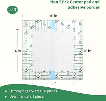 DERAYMI 25×25cm Waterproof Ostomy Shower Cover - 50pcs Ostomy Bag Protectors for Colostomy, Ileostomy & Urostomy - Shower Guard Shield Supplies