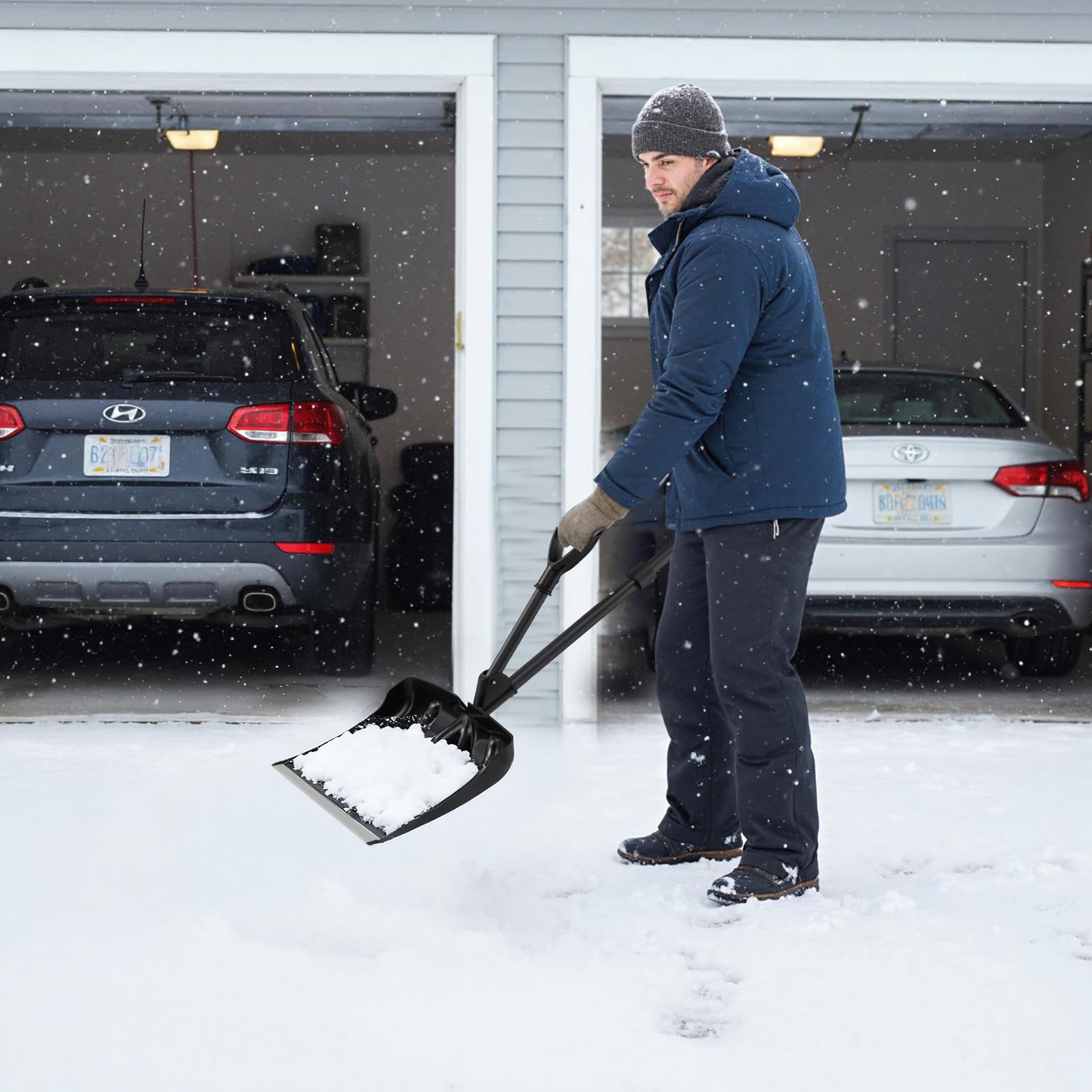 GYMAX 135 cm Pala para Nieve Desmontable, Quitanieves con Asa Auxiliar, Hoja de 45 cm de Ancho, Banda de Desgaste de Aluminio, Agarre en D, Herramienta para Limpieza Invernal, para Coche Garaje — view 9