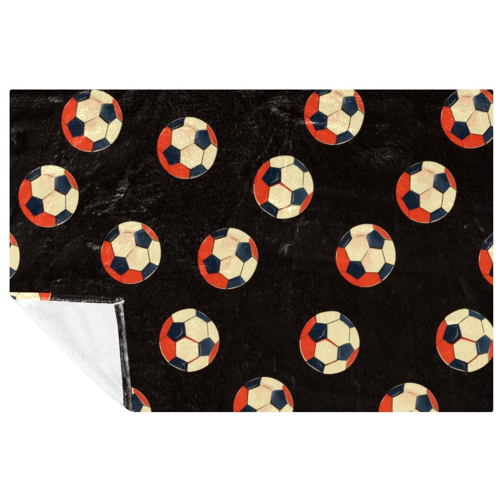Couverture football 150x100 cm plaid noir et blanc doux pour lit et canapé