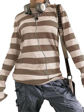 Women Striped Shirt Autumn Oversized Long Sleeve Tops Harajuku Tee Causal Shirt Blouse Streetwear