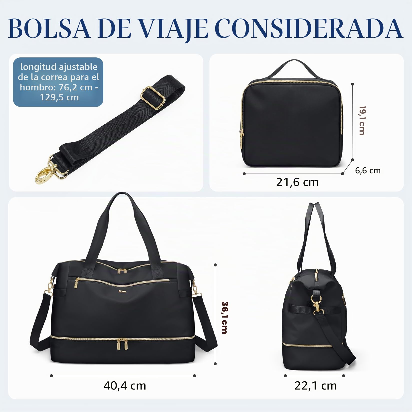 VNINE Bolsa de Viaje，Bolsa de Viaje Ligera e Impermeable, Bolsas de Fin de Semana para Mujer，Weekend Bolsa pernocte con Compartimento para Zapatos Neceser