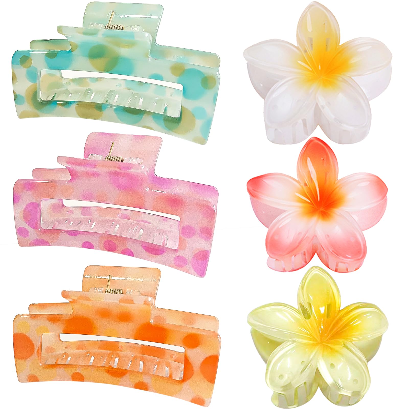 ISCRM Flower Hair Claw Clips for Women Girls,Cute Big Claw Clips for Thick/Thin Hair Claws,Plumeria Hibiscus Hawaiian Flower Hair Clips for Hair,