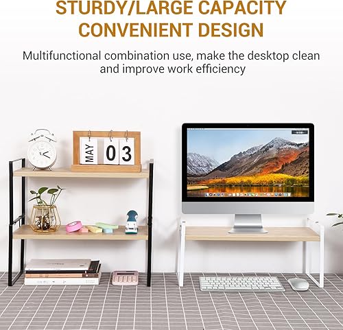 Miniatura 4 de YGYQZ Organizador de estante de escritorio de oficina de madera, suministros de escritorio, bonito estante de almacenamiento y decoración de