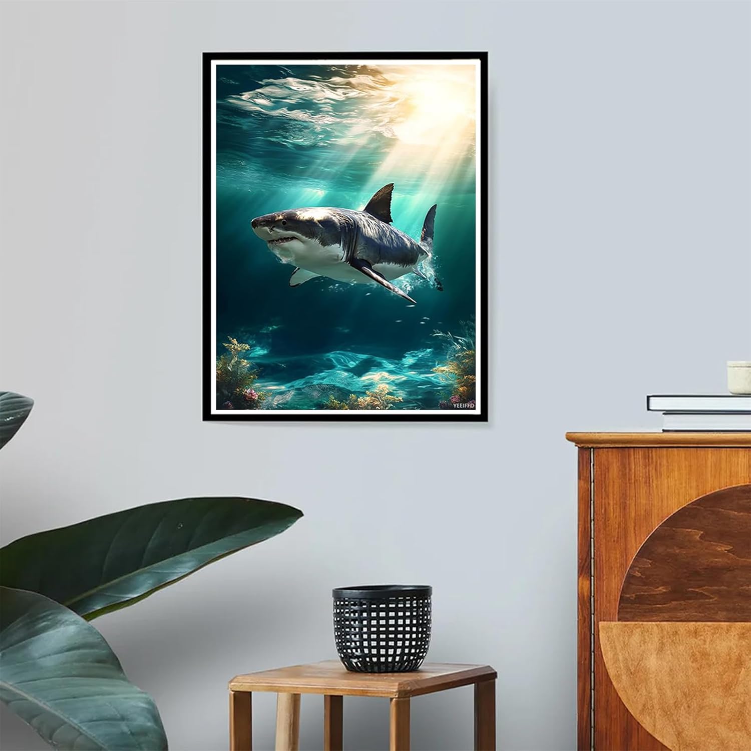 YEEIFFD Great White Shark Diamond Arts Kits for Adults Underwater Fish Diamond Painting Kit 5D DIY Art Crafts Kits Home Wall Decor Gifts 12x16 Inch