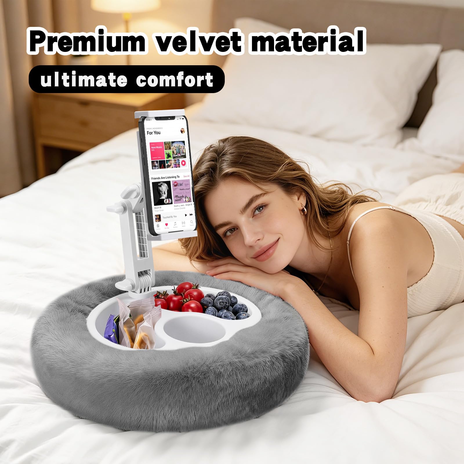 Supporto per Tablet con Cuscino, Supporto per Kindle con Ciotola Staccabili | Supporto per iPad da Letto Regolabile a 360°, Porta Tablet Cuscino Compatibile con Tablet da 4,7“ a 12,9”, Telefoni e Kindle