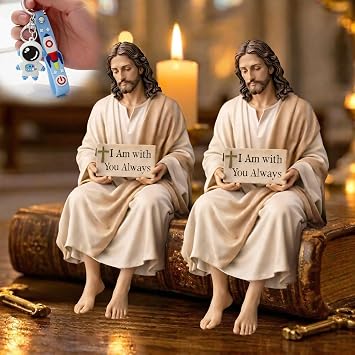 AUOBAG Jesus Desk Figurines for Computer Monitor & Dashboard Decorations, Religious Jesus Figures Decor for Home, I Am with You Always 2PC XLarge