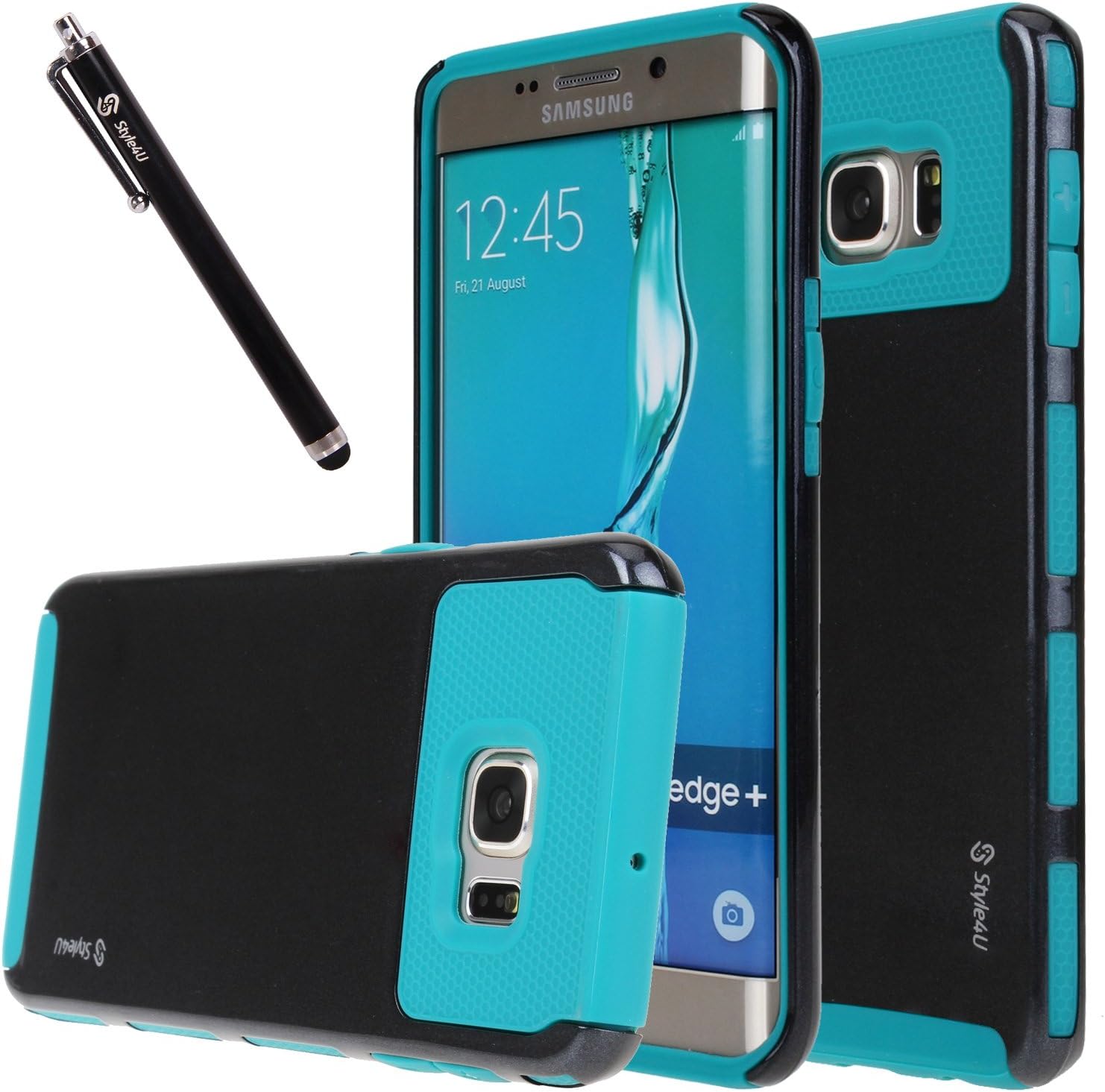 Style4U Galaxy S6 Edge Plus Case, S6 Edge + Case, Slim Fit Hybrid Armor Case for Samsung Galaxy S6 Edge Plus / S6 Edge + with 1 Stylus [Black/Turquoise]
