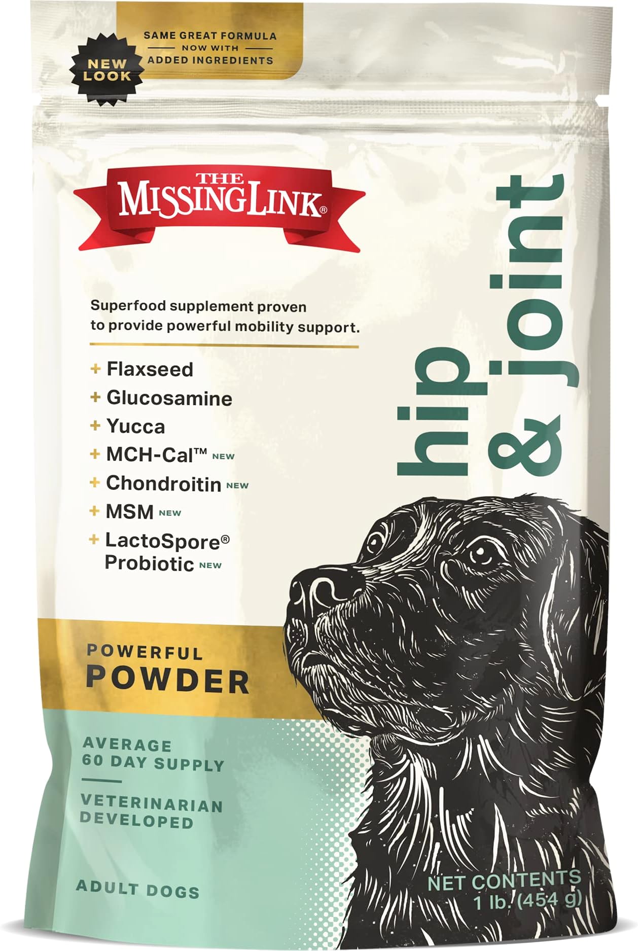 Hip & Joint + Probiotics Supplement 1lb Bag - Superfood Powder for Dog Cartilage & Bone Health, Joint Mobility & Flexibility
