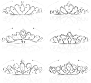 6 Pieces Princess Crowns for Little Girls Rhinestone Queen Crowns Bouquets Bling Tiara Headband Silver Hair Jewelry Accessories for Women Senior Birthday Wedding Prom Bridal Valentine Party Decor