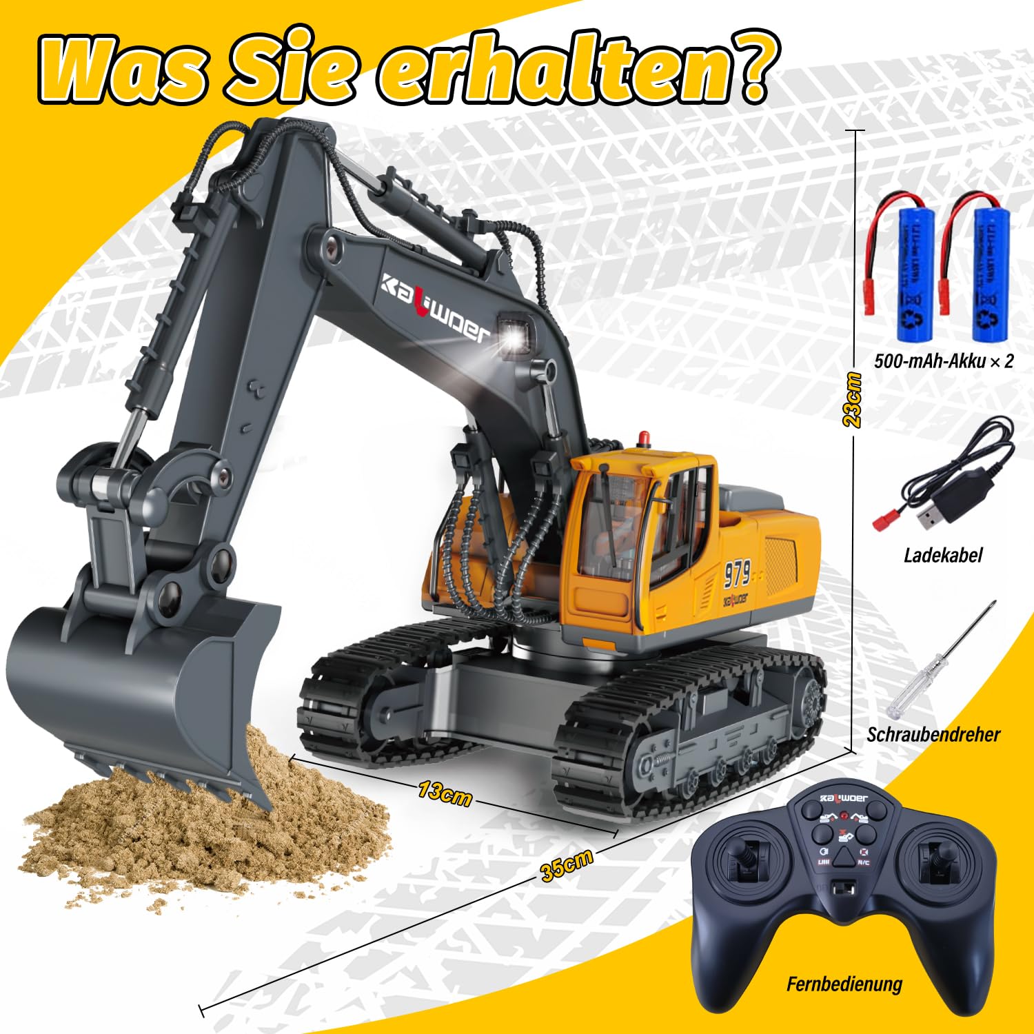 Ferngesteuerter Bagger Ferngesteuert ab 3 4 6 8 Jahre, rc Bagger | bagger mit Fernbedienung, Schaufel und Licht, 1:14 bagger Spielzeug für 3 4 6 8 Jahre, Geschenk zum Geburtstag für Kinder