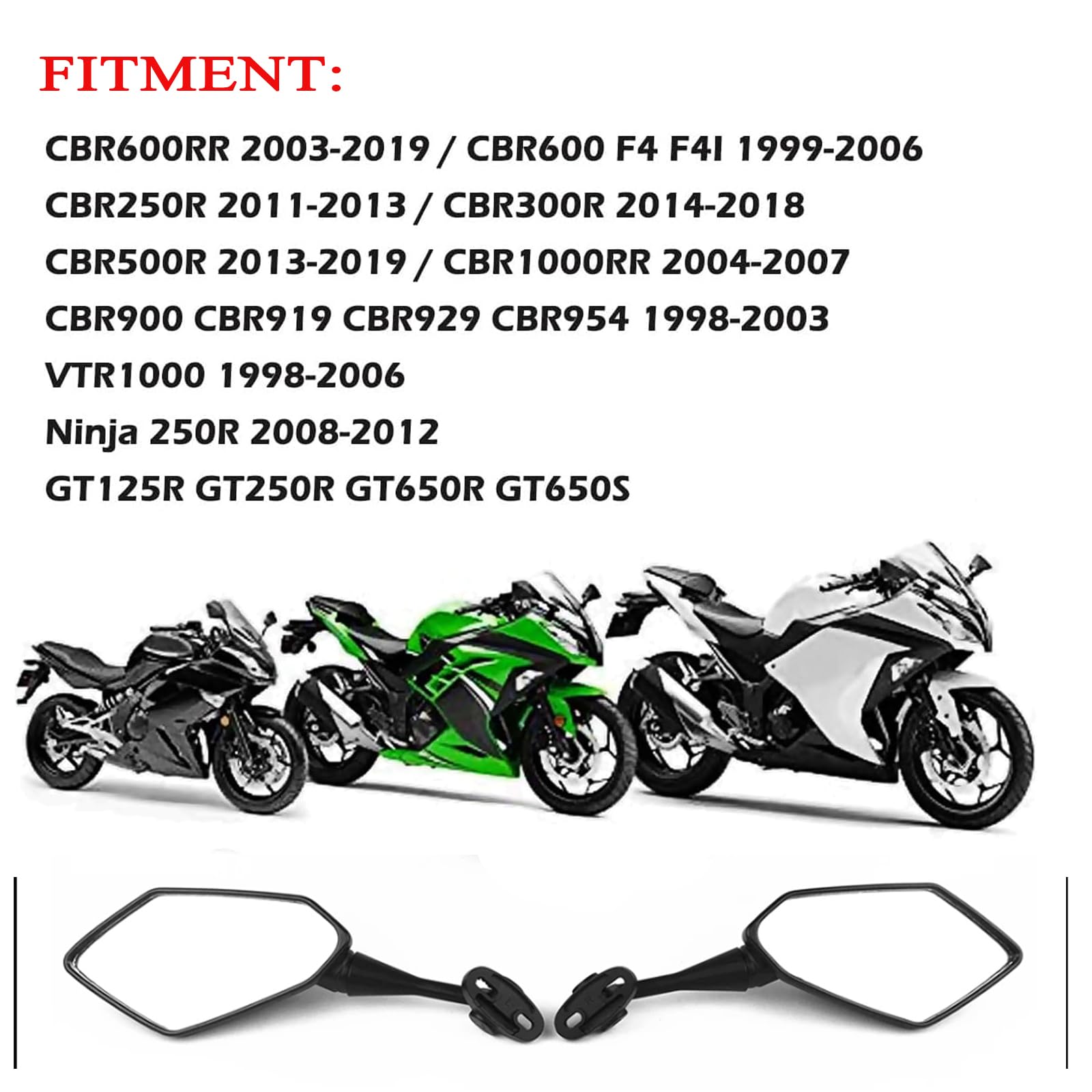 Heart Horse Specchietti Retrovisori per Moto Universali - 2 Pezzi - Specchietti Laterali Diamante Pentagonali Regolabili a 360°, con Staffe e Viti, Omologati E-Mark