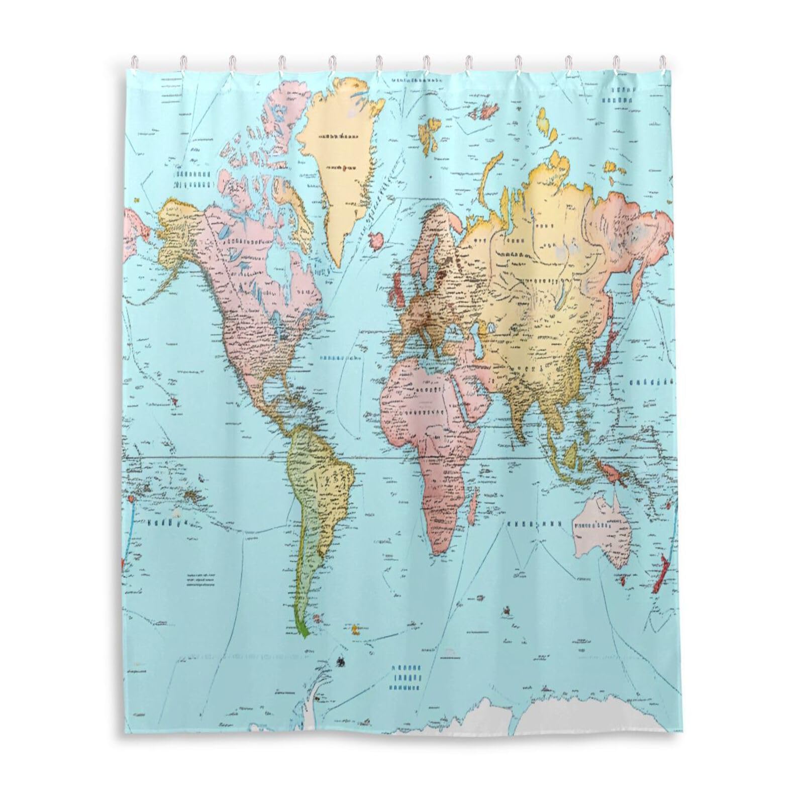 DUOBU World Map Shower Curtain Washable Waterproof Fabric Bath Curtain 60x72Inch Shower Curtains with Hooks for Bathroom Decor